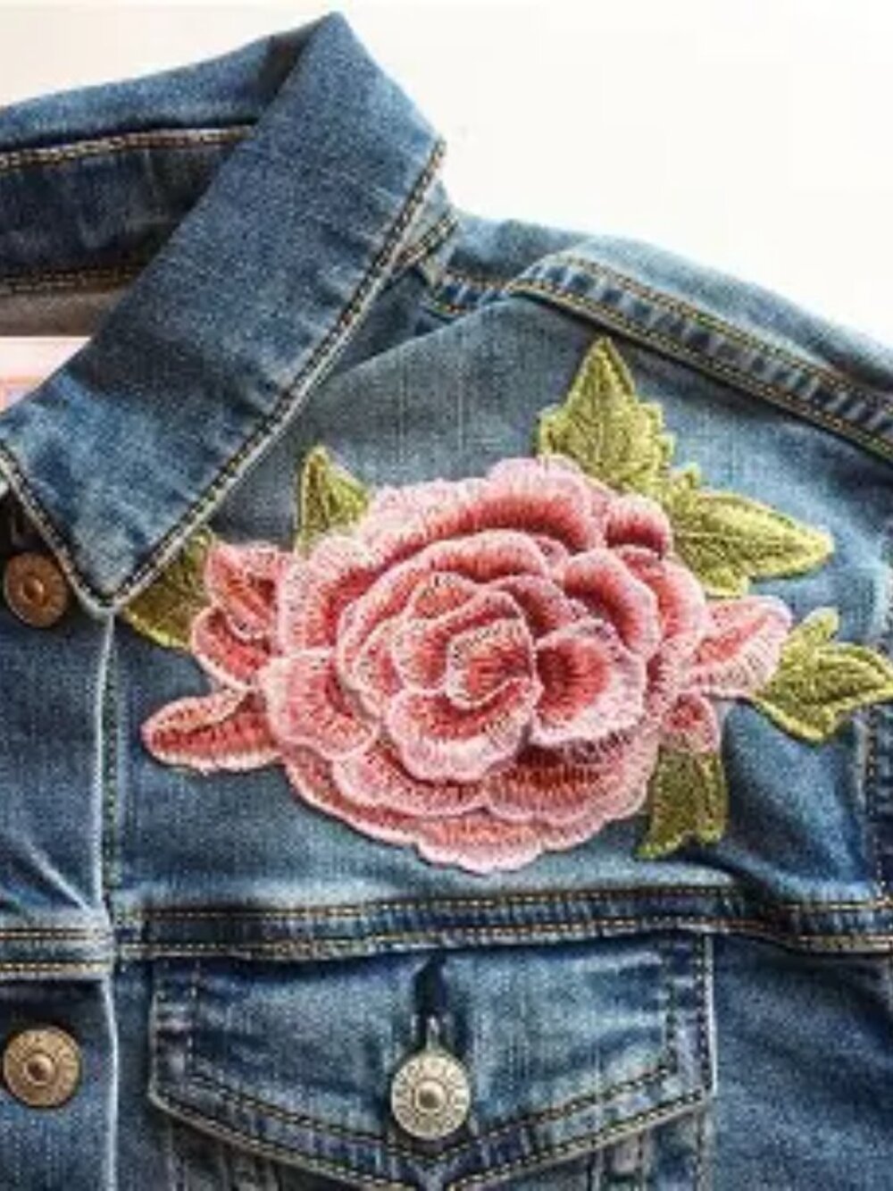 Lularoe Harvey Jean Jacket Small with Pink Flower detailing